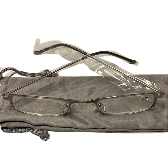 Reading Glasses +1.75 Silver 1 Piece with Cloth Case - Picture 6 of 6